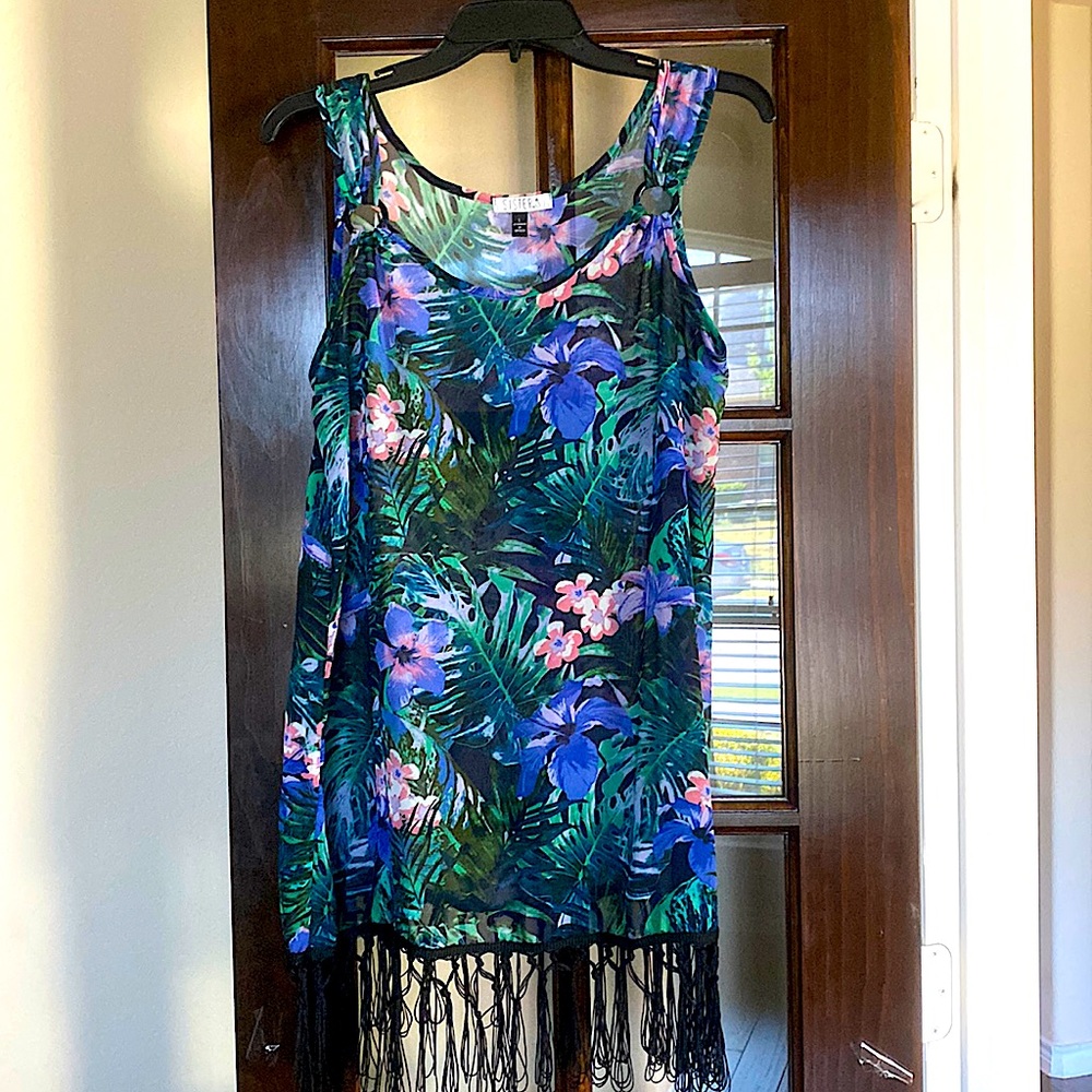 Floral Bathing suit coverup with fringe